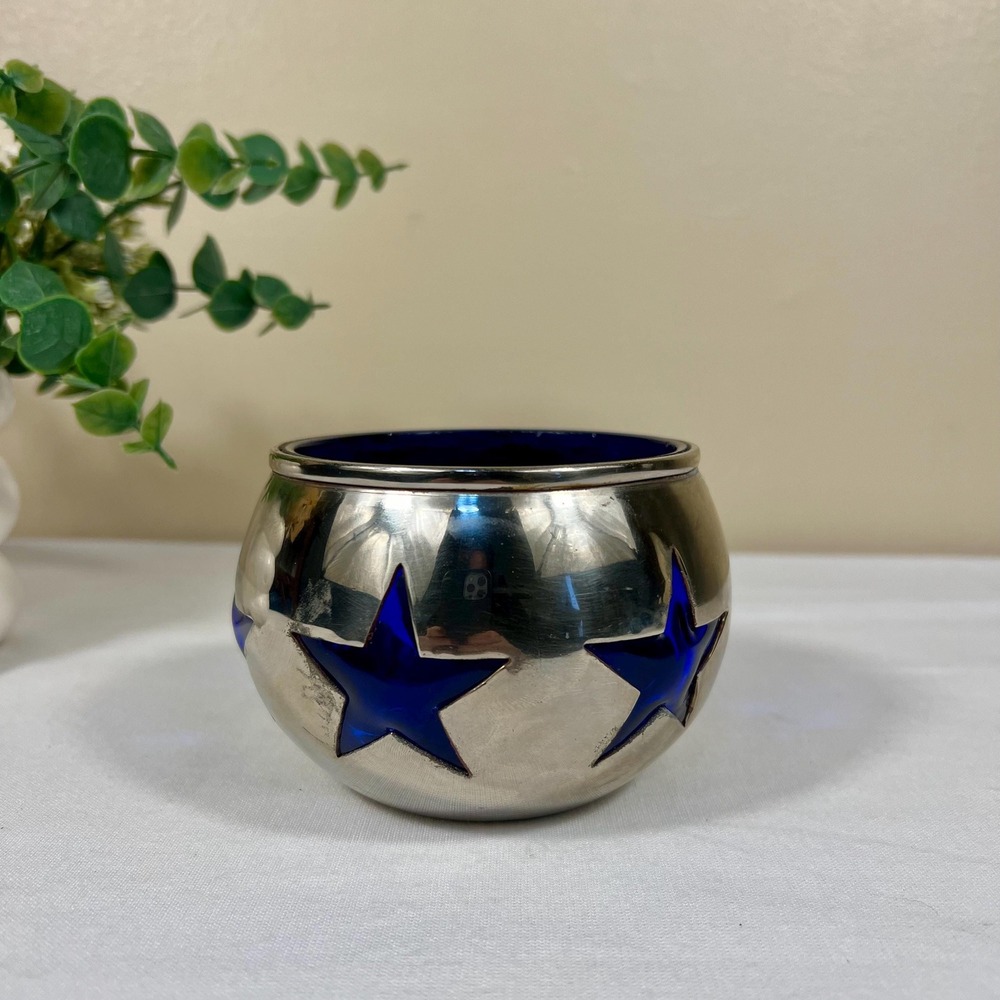 Celestial Cobalt Blue and Silver Star Votive Candle Holder